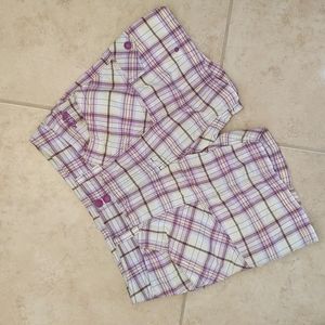 The North Face Plaid Shorts 100% Nylon Quick Dry Purple White Drawstring - 8